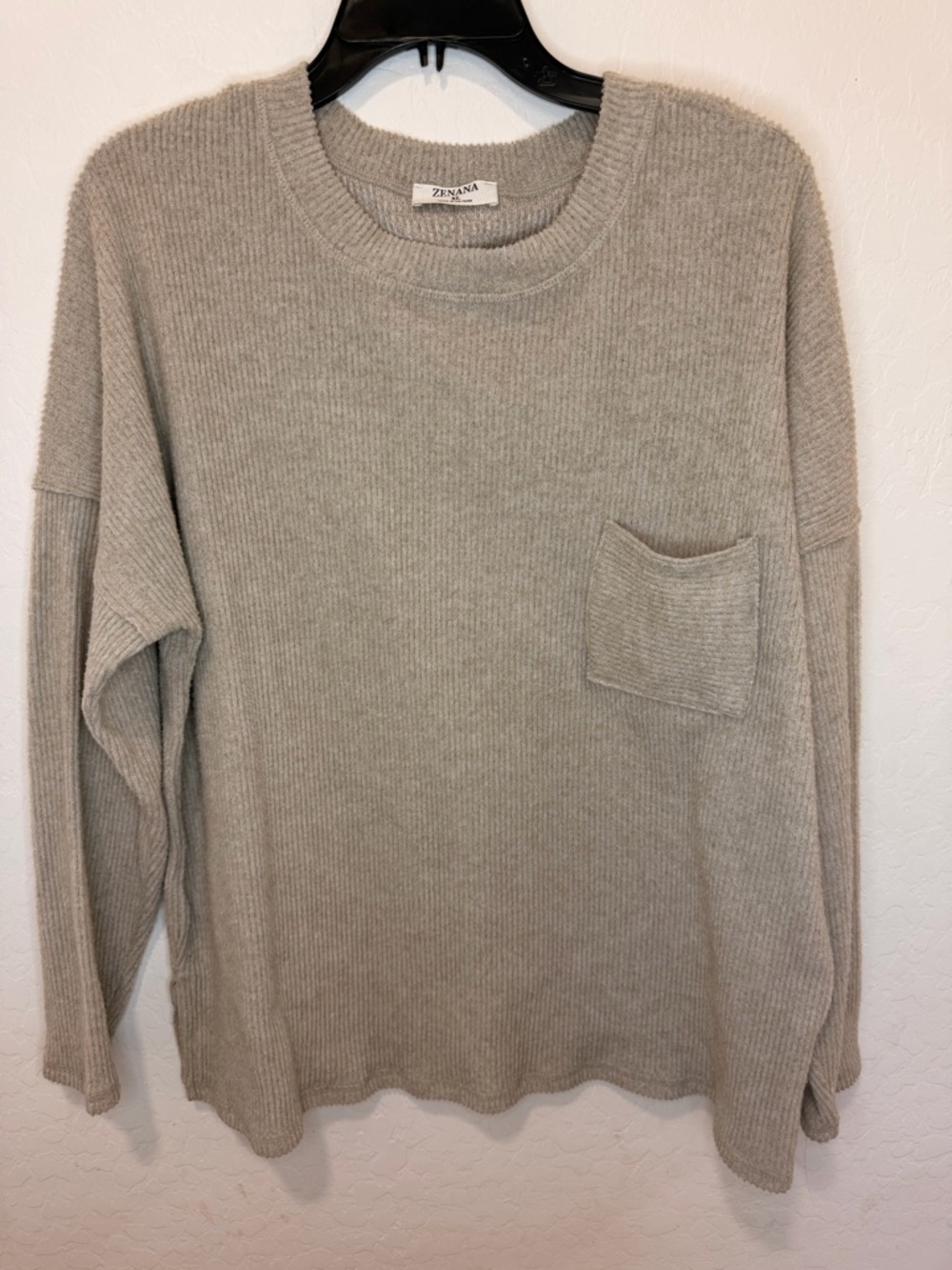 Fisherman Womens XL cream neutral long sleeve sweater textured ribbed pocket
